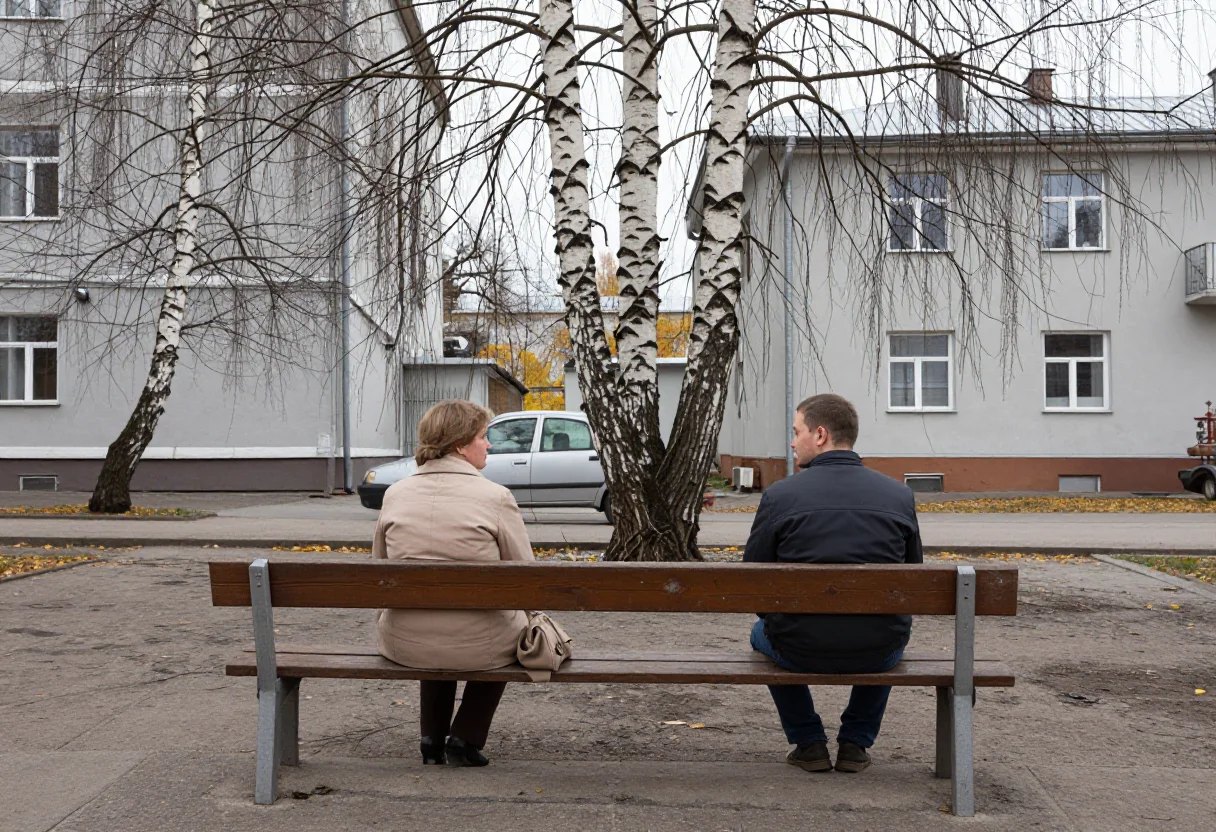 Двое сидят на скамейке спиной друг к другу